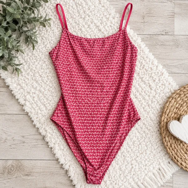Aerie Smoothez Women’s Medium Pink Heart Print Bodysuit Spaghetti Strap - Image 3