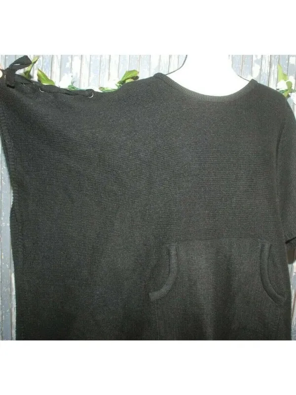 Madden NYC Black Poncho Style Sweater Oversized One Size Lagenlook Grunge Casual - Image 4