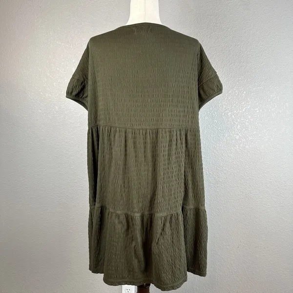 Madewell Oversized Tiered Mini Dress Size S‎ Green Crinkle Knit Cotton Blend - Image 5