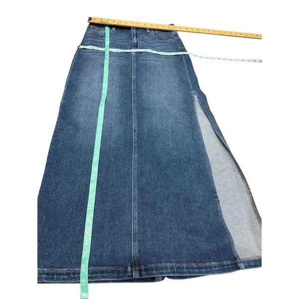 Hidden side slit midi denim skirt Medium Blue - Image 2