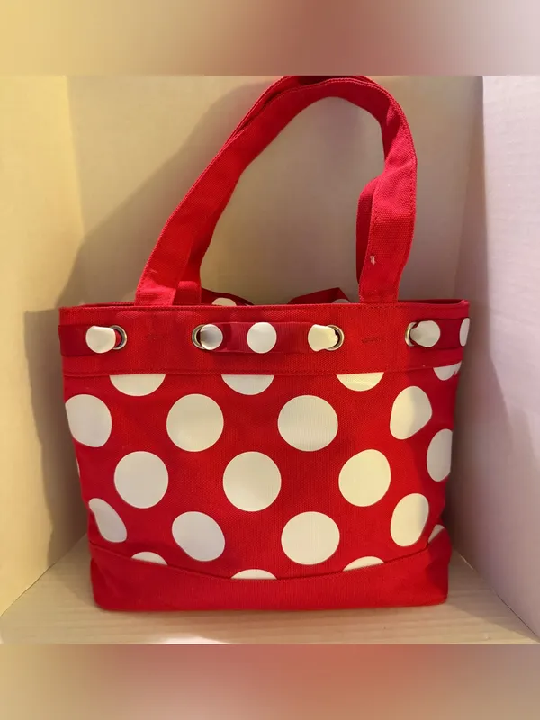 Disney Parks Canvas Red w White Polka Dots Tote Bag Embroidered Minnie Mouse - Image 4