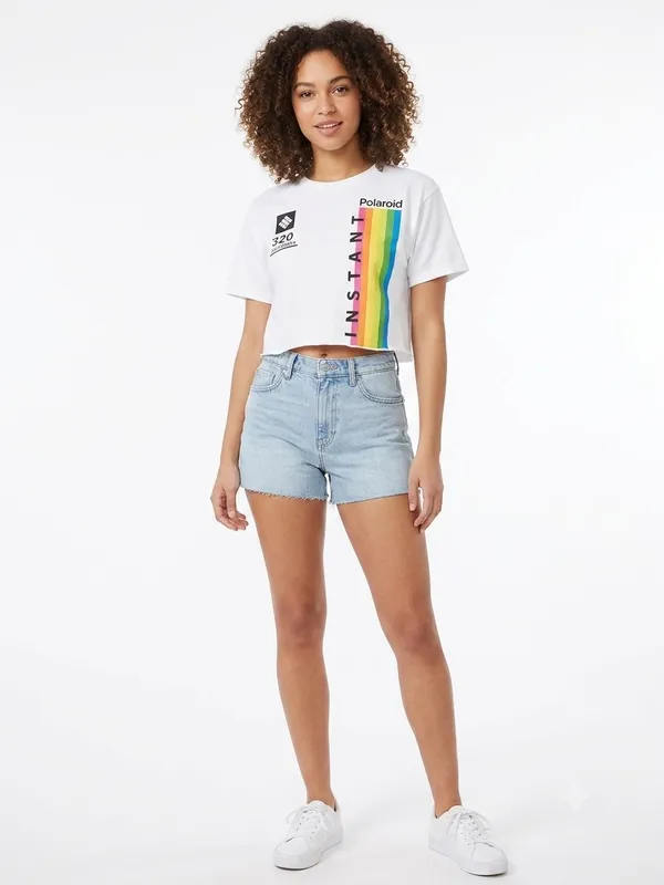 Polaroid 100% cotton cut off crop top with with graphic. Size Medium - Image 2