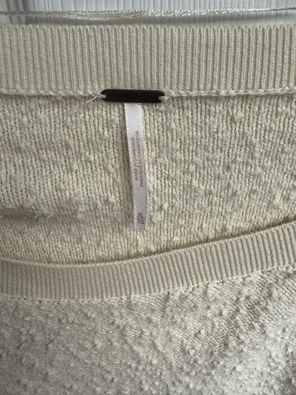 Free People Found My Friend Textured Cream Oversized Cotton Blend Pullover XL - Image 3