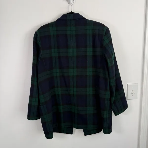 Gant Green Blue Plaid Wool Blend Blazer Vintage Preppy Acadamia Womens Large - Image 8