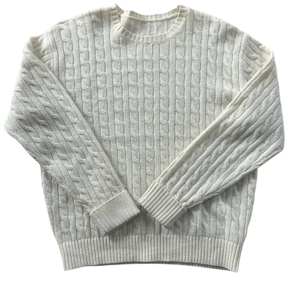 Brandy Melville Wool Fisherman Cable Knit Cream Sweater Small Cottagecore - Image 3