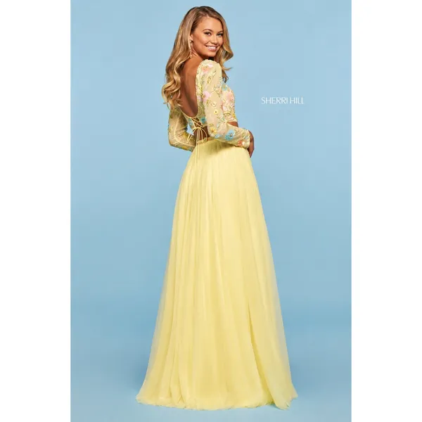 Sherri Hill 53553 Light Yellow Multi Beaded Two Piece Gown Size 2 NWT - Image 2