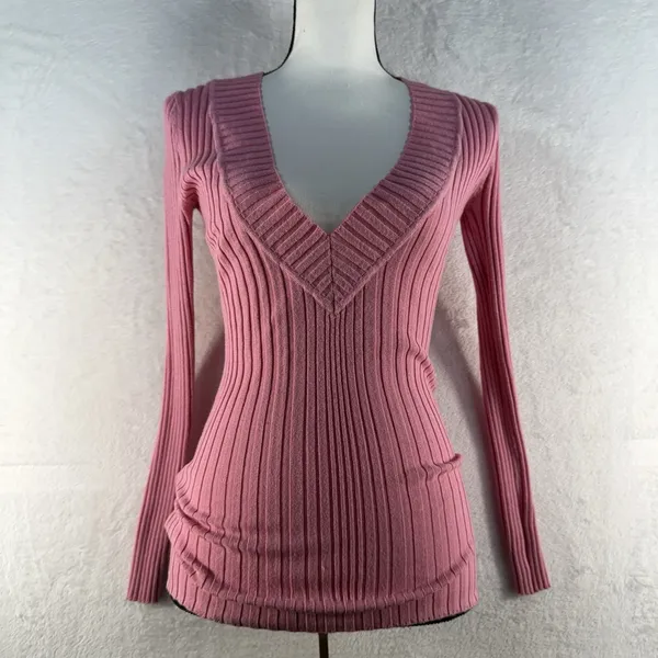VTG‎ Y2K Its Our Time S Small Sweater Rib V-Neck Coquette Retro Preppy 90s Twee - Image 2
