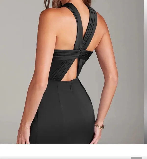 Azazie Rue Black Strapless Dress - Image 2
