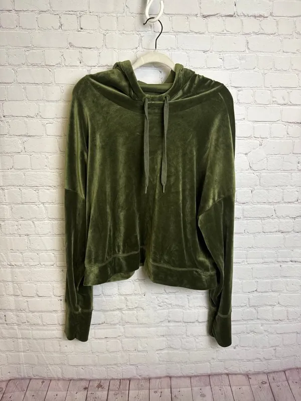 Offline by Aerie oversized pullover active hoodie velour olive green size XL - Image 2