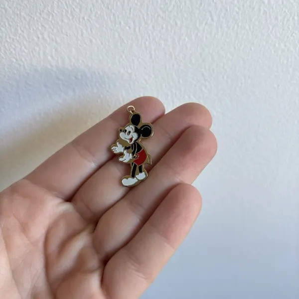 Vintage Walt Disney Mickey Mouse Enamel Gold‎ Tone Necklace Pendant - Image 3