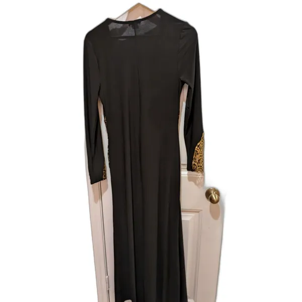Venus Dress Black Long Sleeve Bodycon Size M With Gold Lace Cutouts - Image 6