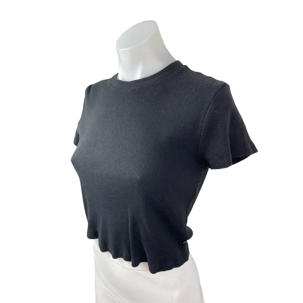 Aritzia TNA Women's Black Ribbed Knit Short Sleeve Crop T Shirt Tee Top Size L - Image 2