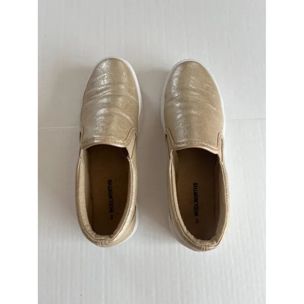 Woolworths Womens‎ Sz 5.5 Gold Platform Slip On Sneakers Shoes - Image 3