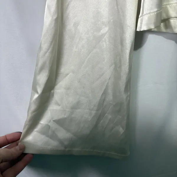 12th Tribe Women’s Top Blouse Satin Bell Sleeve Button Front Ivory Cream Large - Image 6