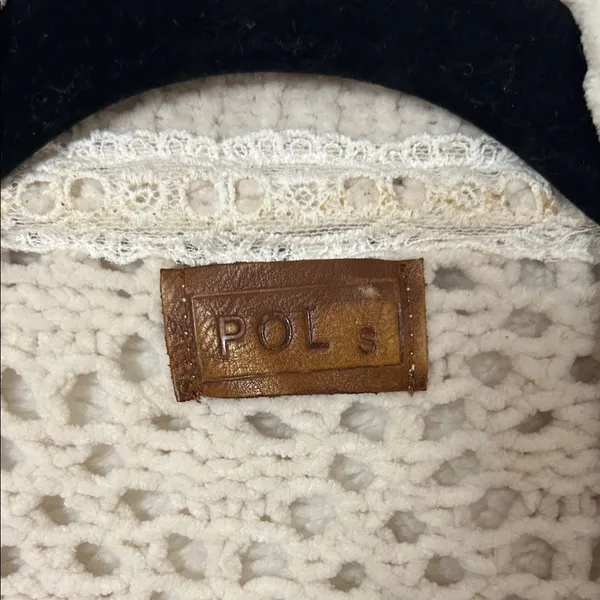 POL Cardigan Open Front Knit Cream with Black Ribbon Detail Sleeves Size Small - Image 3