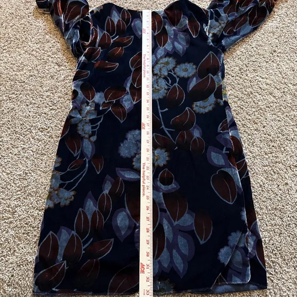 Ann Taylor Navy Floral Velvet Puff Sleeve Dress Size 2 - Image 7