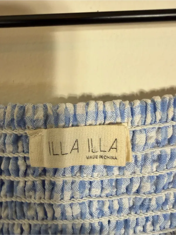 Illa Illa Blue White Gingham Ruffle Off The Shoulder Two Piece Short Set Medium - Image 11