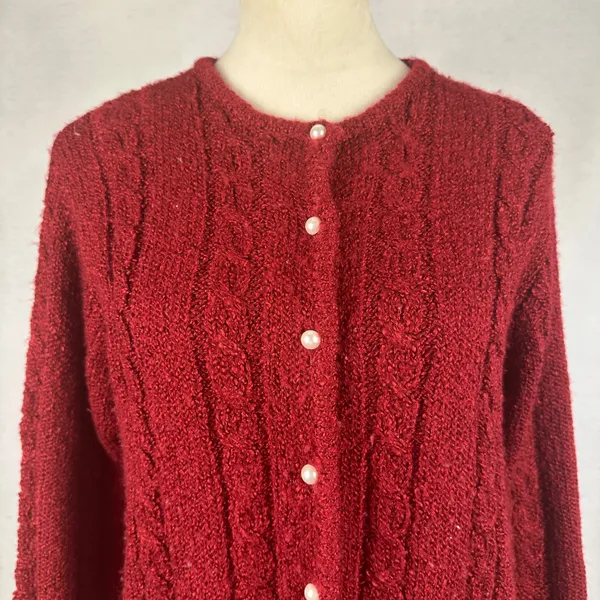 Jennifer Moore Red Knit Cardigan Sweater Pearl Button Front Womens‎ Medium - Image 2