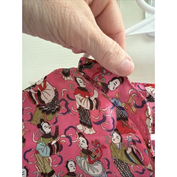 Josie Natori Sleepshirt Gown Sz S Oriental Geisha Pink‎ Figural FLAW READ - Image 6