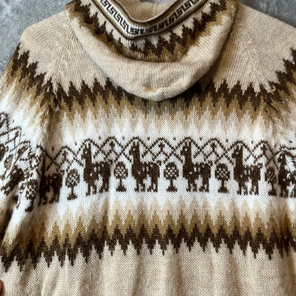 Alpaca Connection Little‎ Llamas Hooded Alpaca Wool Knitted Jacket Sz S Brown - Image 3