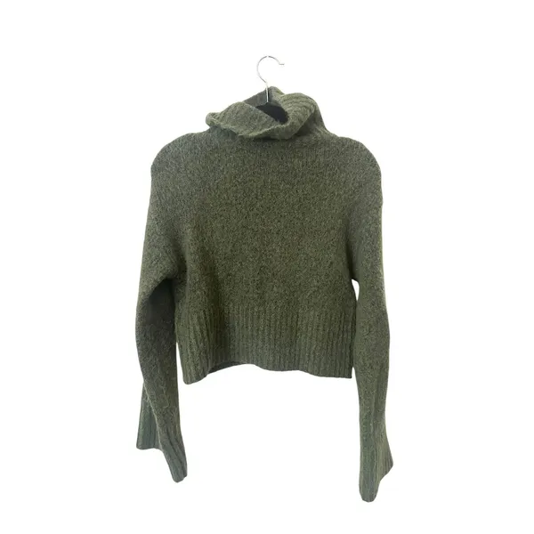 ZARA Stand‎ Collar Alpaca Blend Cropped Sweater Green Small - Image 4