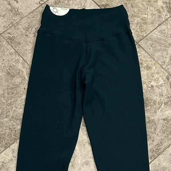 OFFLINE by Aerie Real Me Waffle High Waisted Crossover Legging Green NEW Medium - Image 8