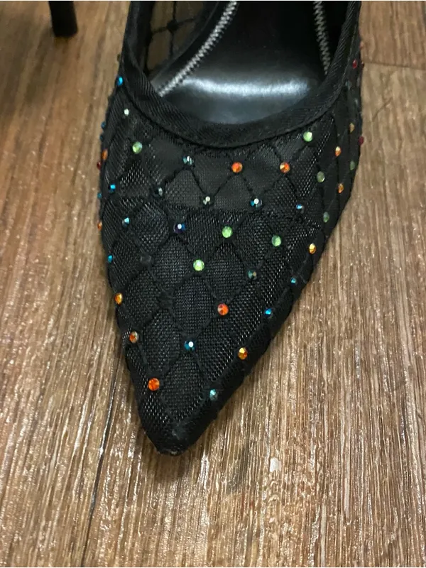 Zara Womens Black Mesh Pumps Heels Size 37 US 6.5 Multicolor Beading Beads - Image 3