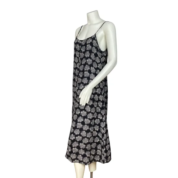Vintage 90s Slip‎ Dress Women Sleeveless Retro Black White Floral Rayon Summer - Image 3