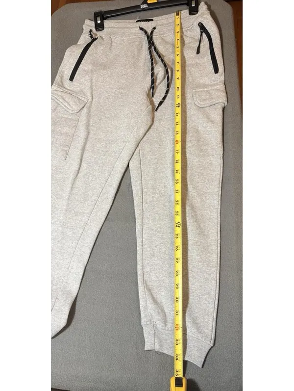 WXYZ Women's Gray Fleece Cargo Pants Drawstring Zipper Elastic Waist Pockets - Image 6