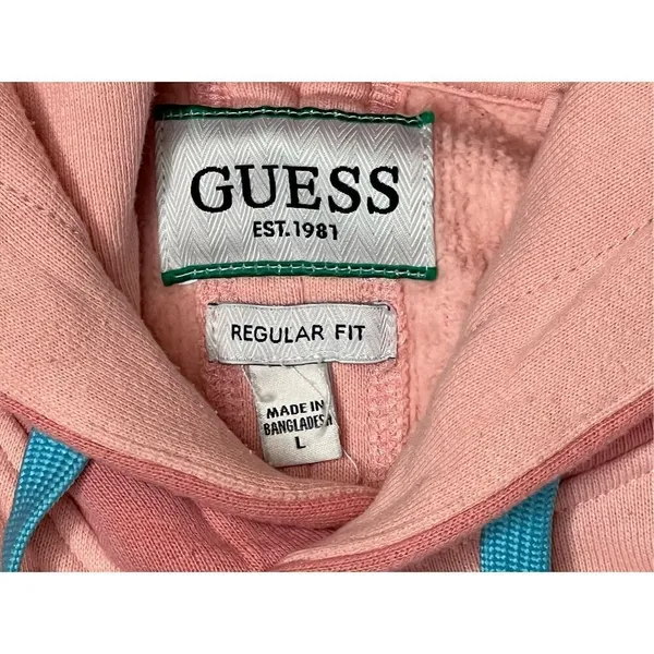 Guess Heavyweight‎ Hooded Sweatshirt Hoodie Unisex Retails $118 Peach Colorblock - Image 5