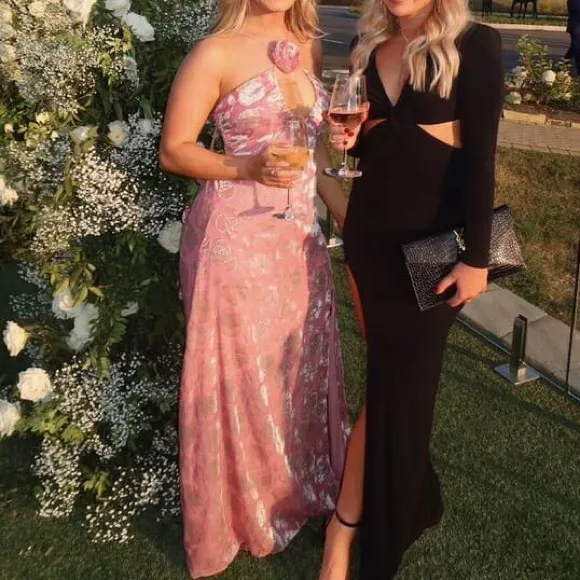 For Love & Lemons‎ Raya Pink Velvet Rosette Rose Floral Maxi Dress Size M - Image 7