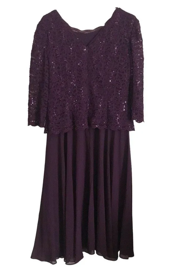 Alex Evenings Womens Size 12 Tea-Length Lace Mock Special Occasion Dress, Deep Plum, Reg $450.15 - Image 7