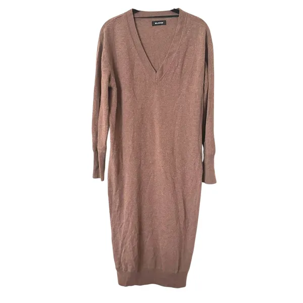 NAADAM Signature Cashmere‎ V-Neck Midi Dress Latte Brown Medium - Image 2
