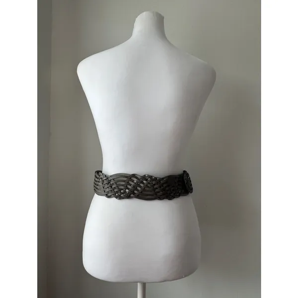 ‘11 Old Navy Dark Gray Bonded Leather Wide Woven Belt Size M/L - Image 7