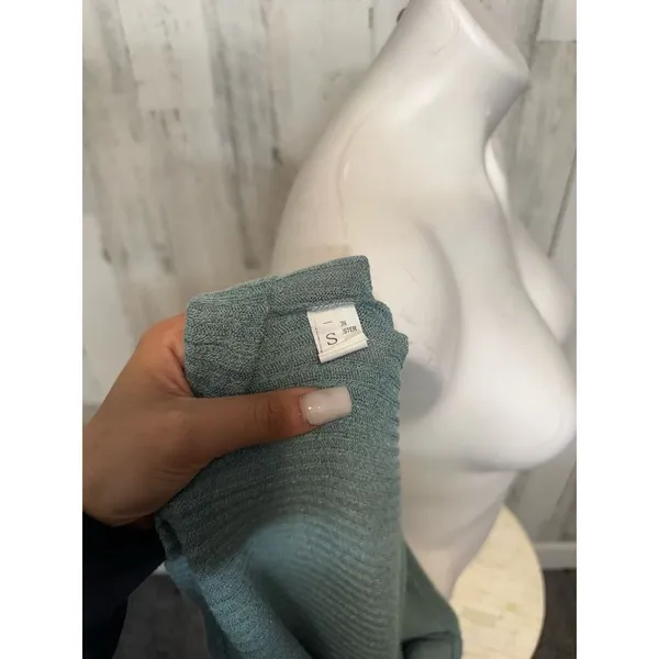 Green Ribbed Button Front Cardigan Top | Size Small | Long Sleeve Knit Sweater - Image 4