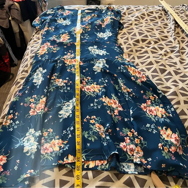 LOFT Floral Chiffon Drop Waist Puff Sleeve‎ Flutter Midi Dress Size 4 - Image 15