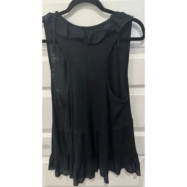 Free People Black Ruffled V-Neck Tank Top - Image 3