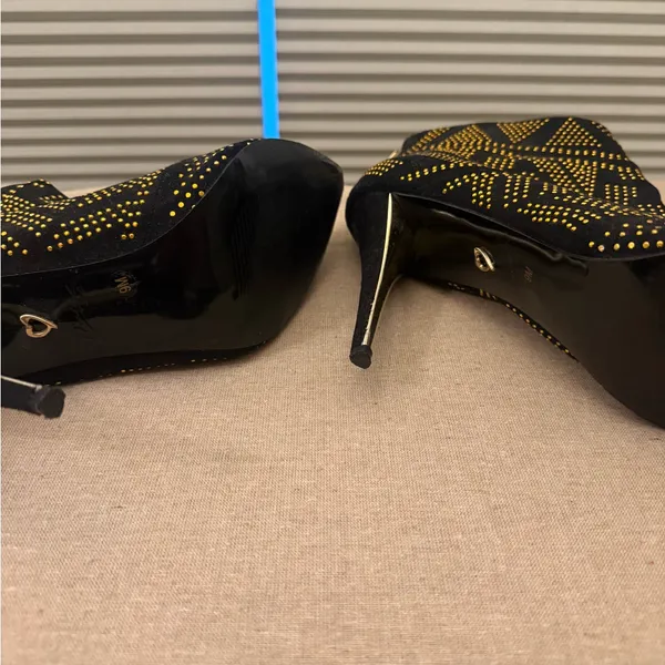 Thalia Sodi Black and Sparkling Gold beaded throughout Heeled Booties! - Image 4