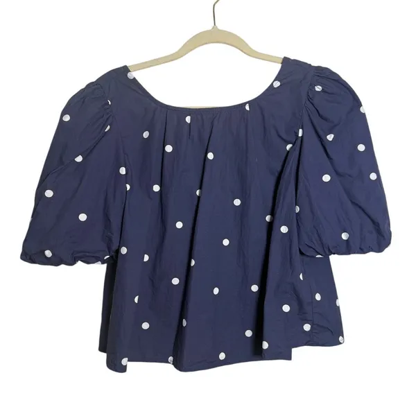 Anthropologie Maeve Puff-Sleeve Swing Blouse in Blue Dot Women’s Sz. S - Image 3