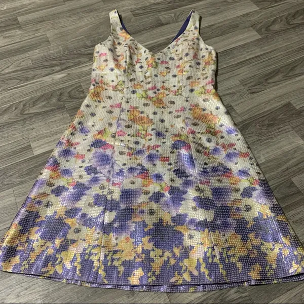 Adrianna Papell Floral Tank Top V-Neck Sleeveless Dress; size 4 - Image 3