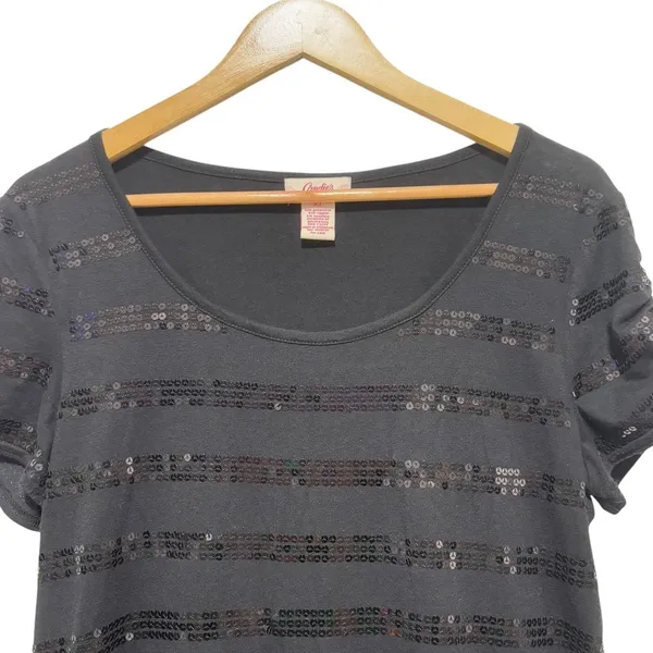 Candies Womens Top XL‎ Y2K Black Sequin Stripe Party Clubwear Retro Sparkly Glam - Image 2