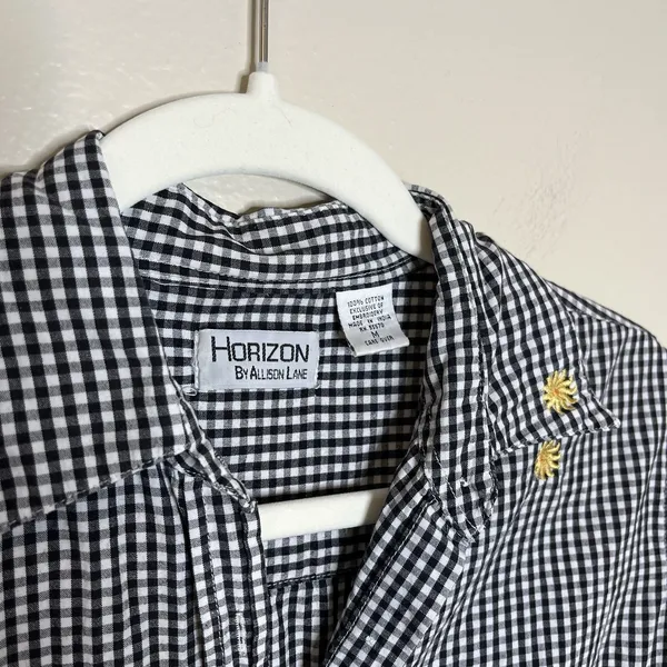Women's Vtg Button 100 cotton‎ Gingham Plaid Sun Floral Embroiderd Boho Preppy M - Image 5