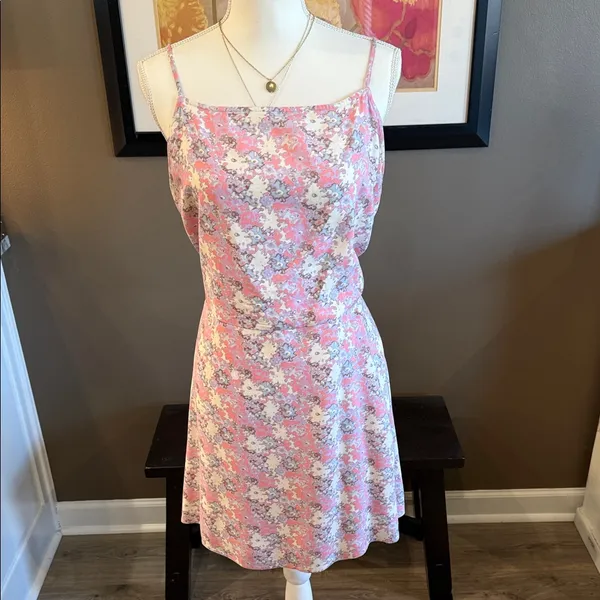 ABOUND Square Neck A-Line Smocked Pink Floral Mini Dress 1X Cottagecore Scandi - Image 4
