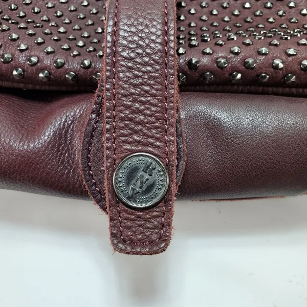 REVEL New York Studded Pebbled Leather Shoulder Bag Purse Brown Dark Red Y2K‎ - Image 2