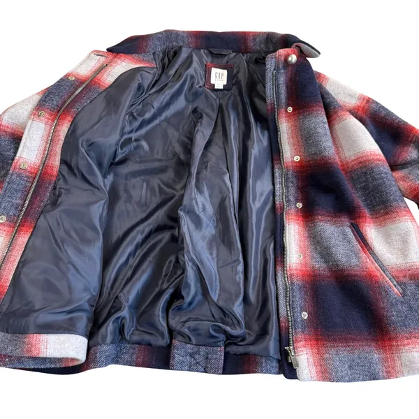 Gap Plaid Wool Blend Swing Coat Girls XXL Navy Red Grey Zip Snap Jacket New - Image 8