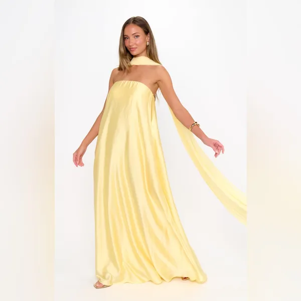 Show Me Your Mumu Tinsley Tube Maxi Dress size XXL yellow WITH scarf - Image 3