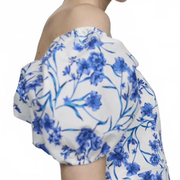 Mango Cotton Balloon-Sleeve Floral Printed Mini Dress Blue White NWT 4 / Small - Image 5