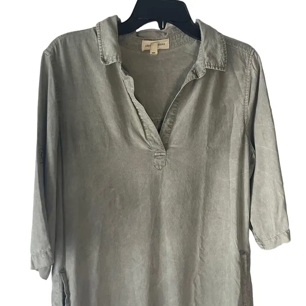 Cloth & Stone Olive‎ Green Tencel Lyocell Shift Dress Pockets M B6582-654-303 - Image 2
