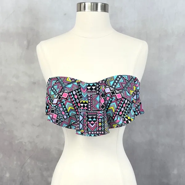 Hula Honey Bikini Swim Top‎ Size Medium Aztec Ruffle Bandeau Boho Indie Festival - Image 4