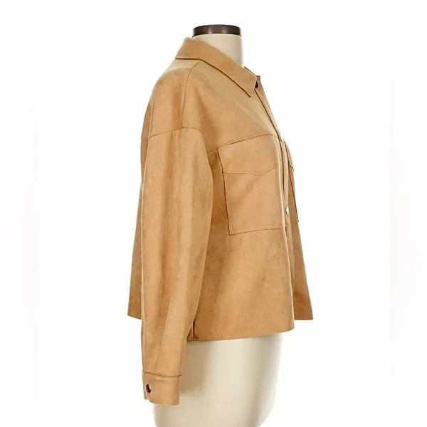 Zara NWT tan camel faux suede collared button front shirt jacket shacket - Image 9